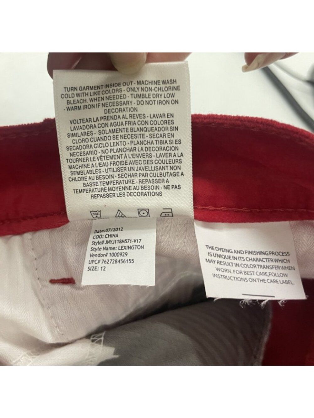 Jones New York Womens Velour Pants sz 12 Red Regular Lexington Straight NWT - Picture 11 of 14
